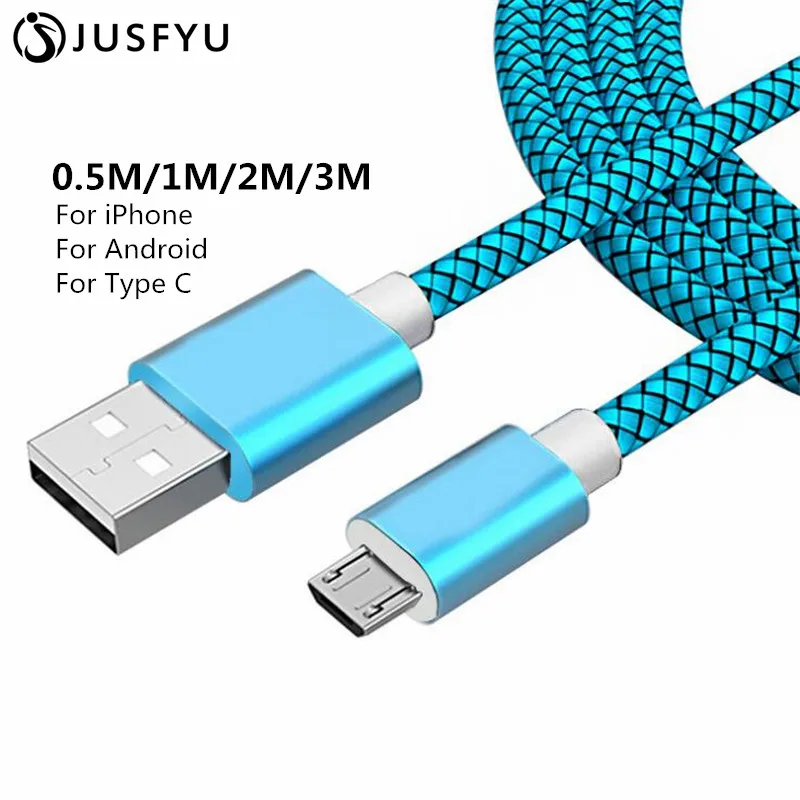 Зарядный кабель 0 5 м/50 см/1 м/2 м/3 м Type C зарядный Micro USB нейлоновый для iPhone Xiaomi Mi6 Samsung