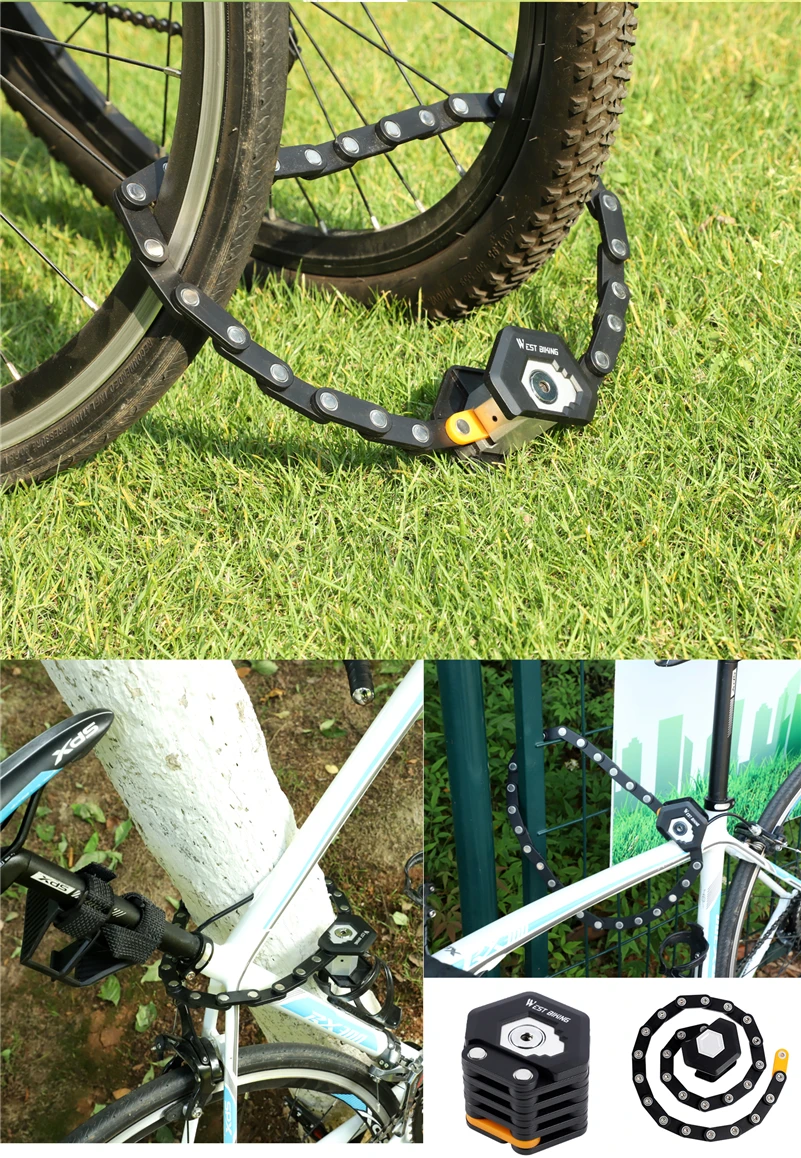 WEST BIKING, складной замок для велосипеда, Противоугонный замок из сплава, водонепроницаемый, анти-сдвиг, безопасность, MTB, дорожный электрический велосипедный замок