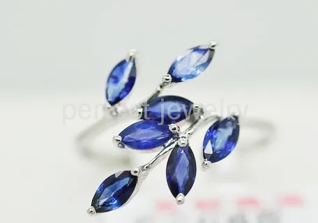 Natural sapphire ring 925 sterling silver 0.13ct*7pcs gems Real natural Leaf style For men or women #C15112301 | Украшения и