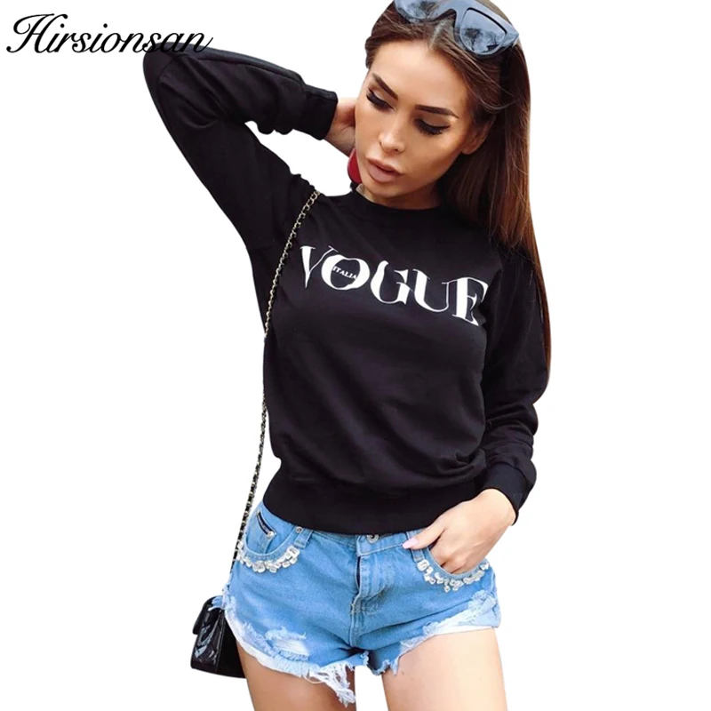 Hirsionsan новая осенняя толстовка c капюшоном Для женщин футболки с принтами VOGUE