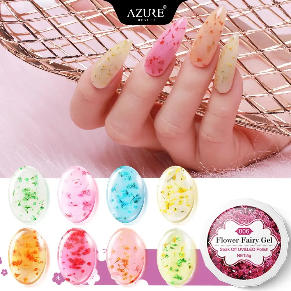 УФ-Гель-лак Azure Beauty лак для ногтей с сушеными цветами самостоятельного дизайна