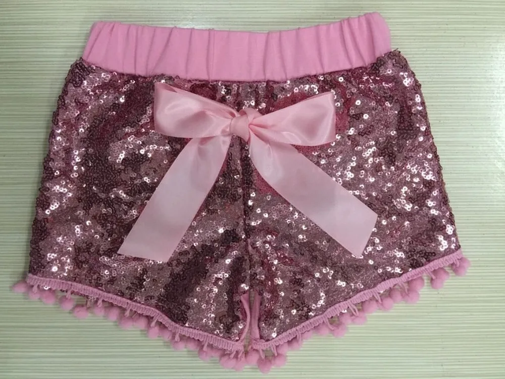 Большая распродажа летние шорты для девочек с помпонами черные стразы со