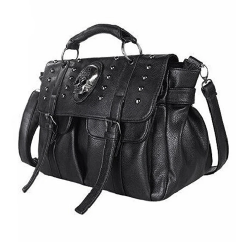 

AUAU-Shoulder Bag Lady Fashion Bag Designer Punk Skull Rivet Bag All-Match Women's Handbag Black Big Tote Bag