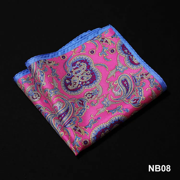 NB08 Pink Purple NB Пейсли якорь елочка носовой платок натуральный шелк сатин мужской носовой платок Модный классический свадебный карман квадратный - Цвет: NB08 Pink Purple