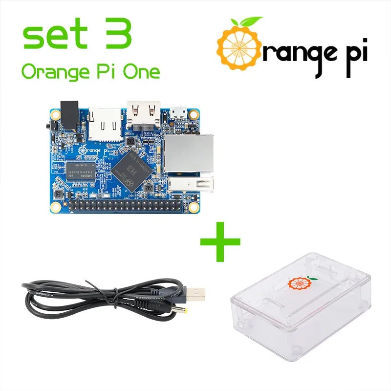 Orange Pi One Set3: Orange Pi One+ прозрачный ABS чехол+ USB к DC 4,0 мм-1,7 мм Кабель питания Поддержка Android, Ubuntu, Debian
