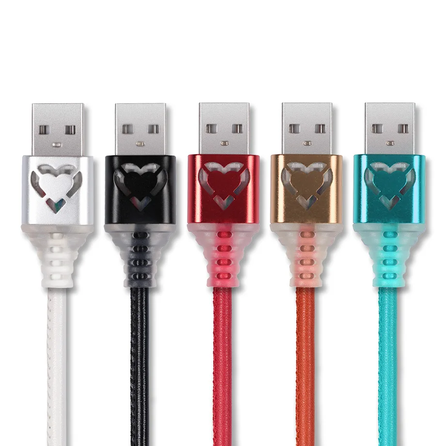Olaudem 5 в 2A кожа Micro usb кабель светодиодный 1 м USB быстрая зарядка для зарядки кабели