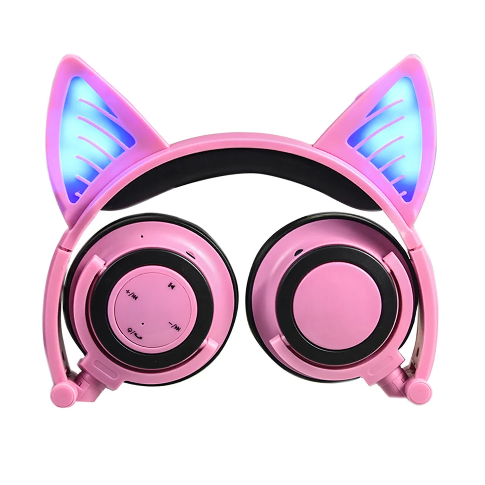 Кот уха гарнитура Bluetooth 108 беспроводной складной Мигает наушники для ПК колодки