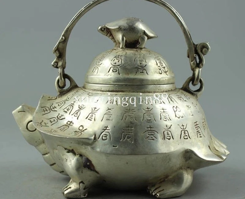 China Feng shui Silver tortoise animal Turtle teapot Wine Tea Pot Flagon Statue | Дом и сад