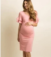 summer women dress ruffled short sleeve o neck casual fashion maternity dress women clothing plus size pink black