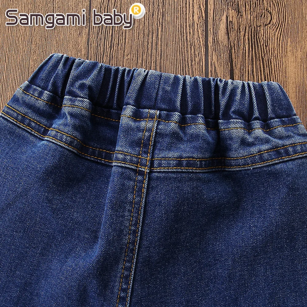 Samgami Baby Детские брюки для девочек, одежда Новинка уличный стиль рок-звезды шить ковбойские длинные штаны детские расклешенные Повседневные джинсы размер От 2 до 6 лет