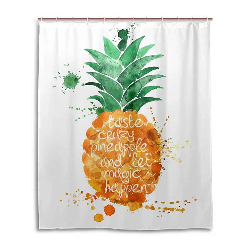 

Modern Cute Pineapple Print Shower Curtains Polyester Waterproof Mildew Resistant Bath Curtain 12 Hooks for Bathroom Home Decor