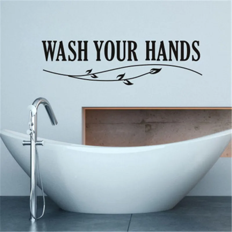 Ванная комната стены Стикеры Мойте руки Цитата muraux Водонепроницаемый Туалет