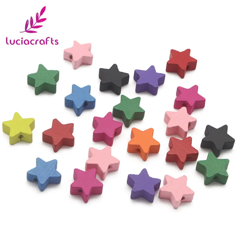 Lucia crafts 24 шт/100 шт 15 мм яркие деревянные бусины в форме звезды для детей, аксессуары для изготовления ювелирных изделий, сделай сам, дерево, ремесло E1029