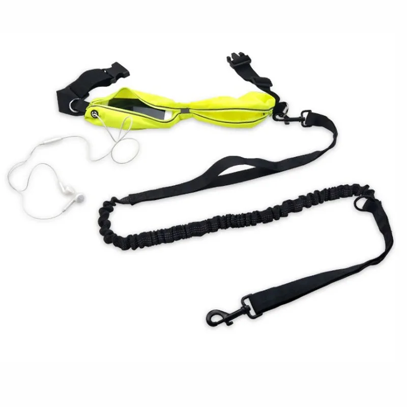 Fluorescent Green Поводок для собак с двумя ручками для прогулок и бега, поводок для собак, два светоотражающих эластичных банджи, поясной ремень, сумка CL169 - Цвет: Fluorescent Green