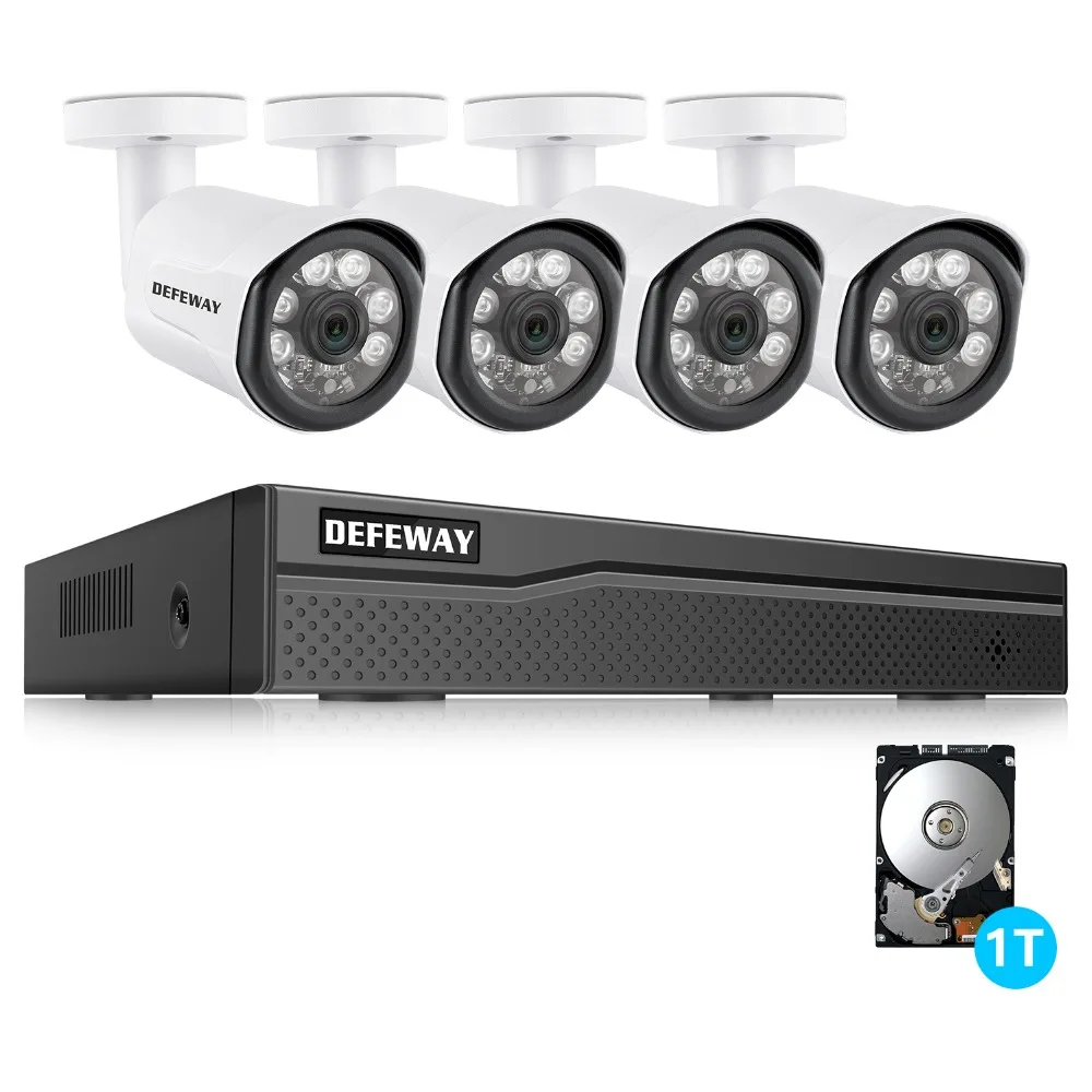DEFEWAY 4CH 1080P POE CCTV система видеонаблюдения HDMI NVR с 1 ТБ HDD 2MP ночное видение наружная IP