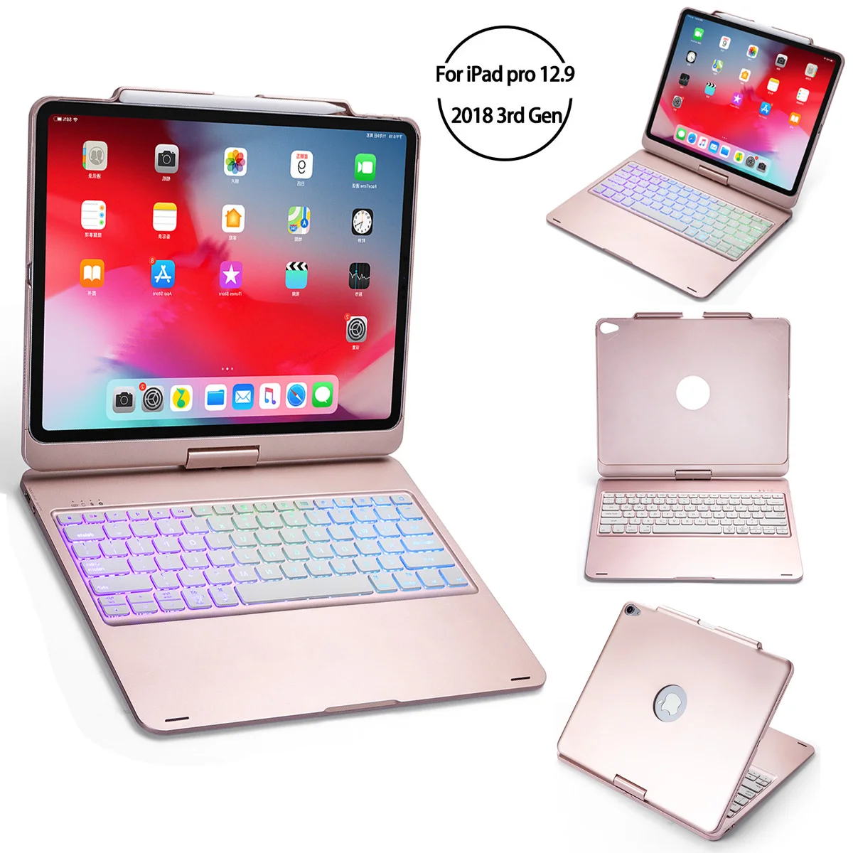 Чехол для iPad Pro 12,9 дюйма, 7 цветов, с подсветкой, Bluetooth, клавиатура, вращение на 360 градусов, откидная подставка, чехол для смартфона, ноутбука, планшета