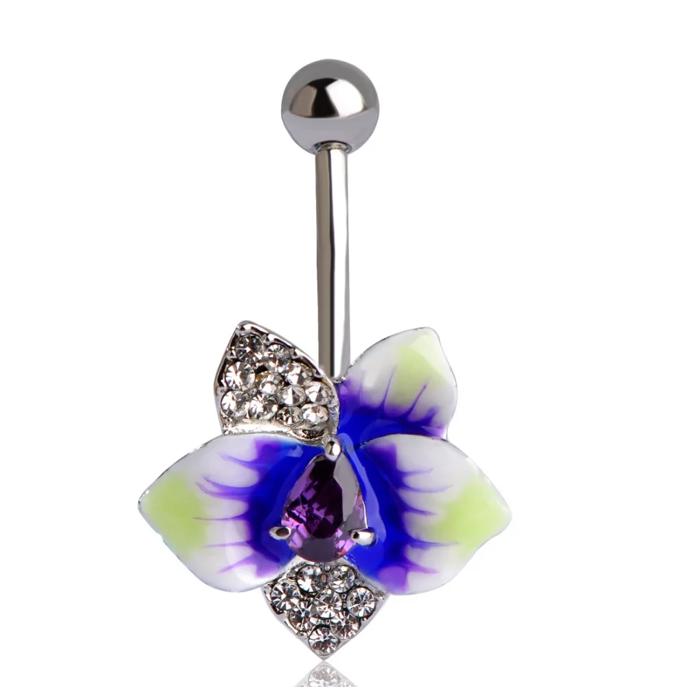 Эмаль эмаль эмалевая Виолета циркониевые цветы живот пирсинг пупка кольца на
