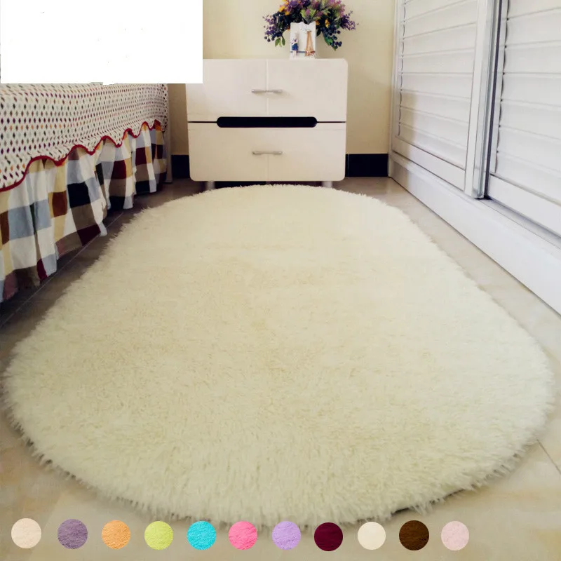 Сплошной Цвет Эллипс ковер коврик длинные волосы лохматый мягкий для спальни