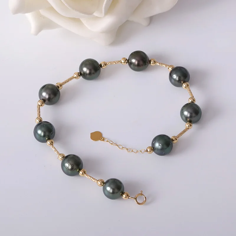 [YS] Лучший подарок 8 9 мм черный натуральный Tahitian жемчуг 18 К золото Роскошные