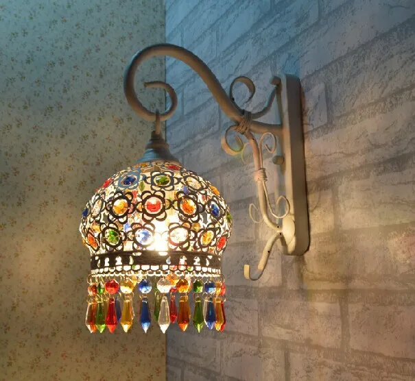 Деревенский модный настенный светильник из кованого железа Хрустальный лампа