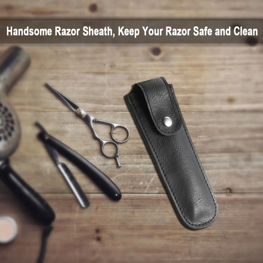 Дорожный футляр из искусственной кожи прямой бритвенный станок черный длинный