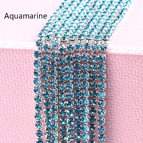 Aquamarine 5 ярдов/рулон Серебряная основа плотный стеклянный коготь красочные пришитые Стразы цепочка стразы отделка для красоты аксессуары Y2959 - Цвет: Aquamarine