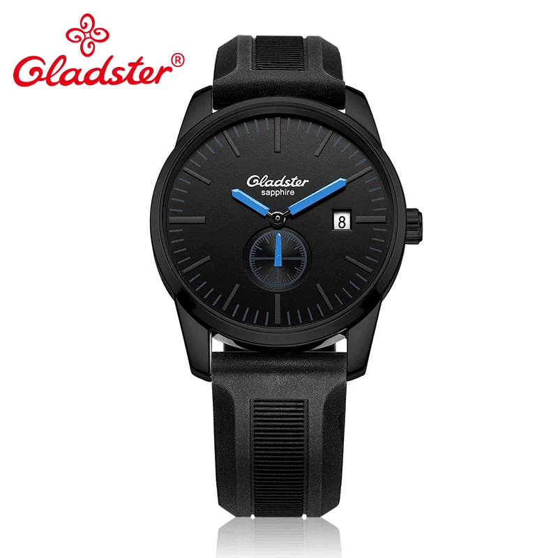 Gladster роскошные японские Miyota GP11-3H Uomo наручные часы водонепроницаемые Silcone сапфировое стекло Мужские часы простые мужские часы с календарем - Цвет: GA002G93BKL