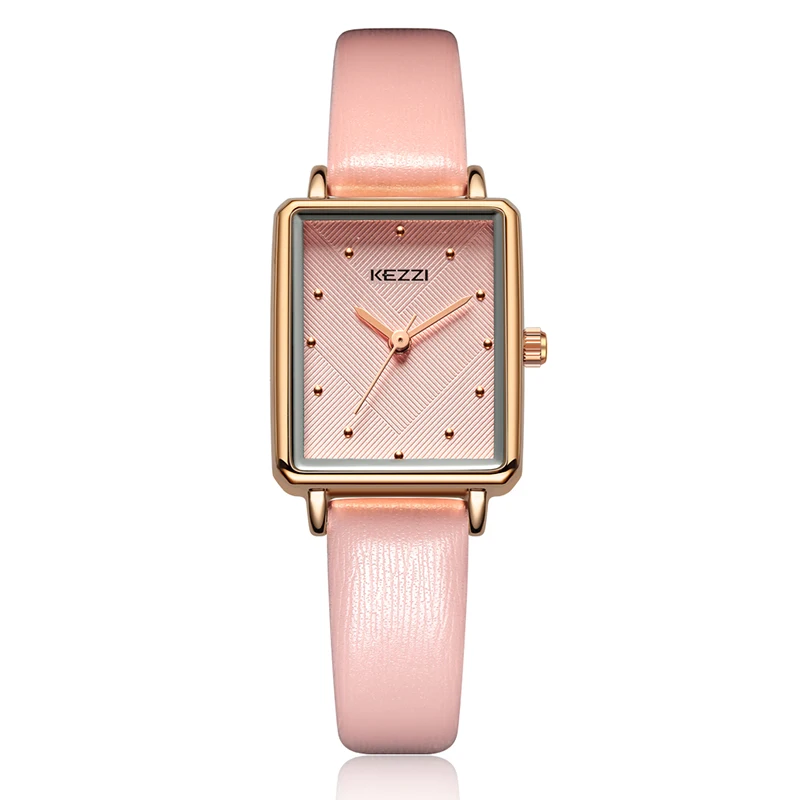 Pink Watch Kezzi брендовые Элегантные женские кожаные часы женские Ретро прямоугольные часы модные золотые кварцевые наручные часы повседневные женские часы - Цвет: Pink Watch