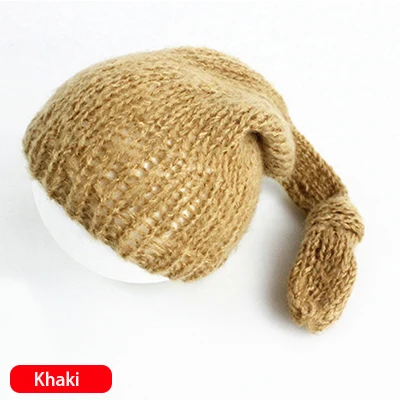 Khaki От 0 до 3 месяцев Длинный хвост хлопок трикотажные детские трикотажные шапки аксессуары для фотографирования новорожденных супер мягкие однотонные фото съемки шляпа - Цвет: Khaki