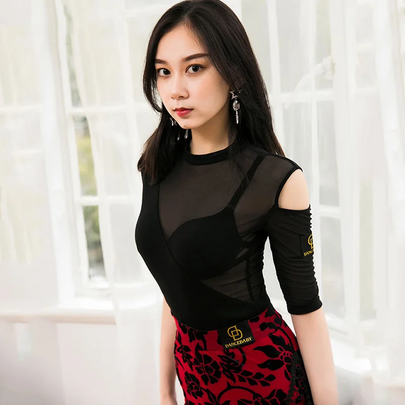 Модные топы для латинских танцев женская сексуальная сетчатая Стандартная