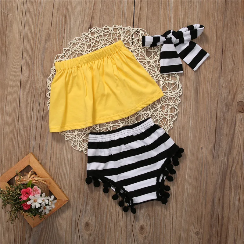 Комплект летней одежды из 3 предметов для маленьких девочек Однотонные Короткие