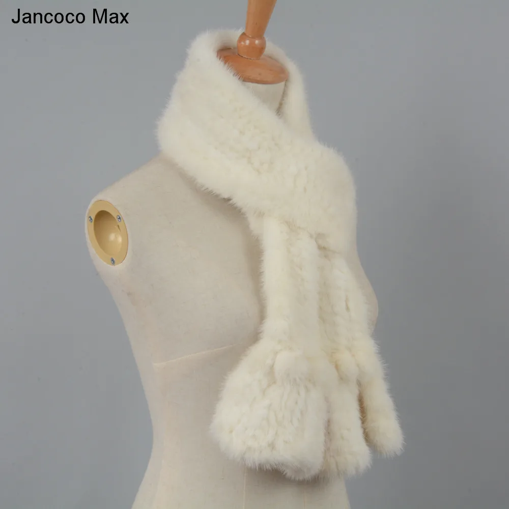 Jancoco Max натуральный вязаный норковый мех шарф Женская мода Высокое качество меховая Шаль Зима теплая Новинка S7126