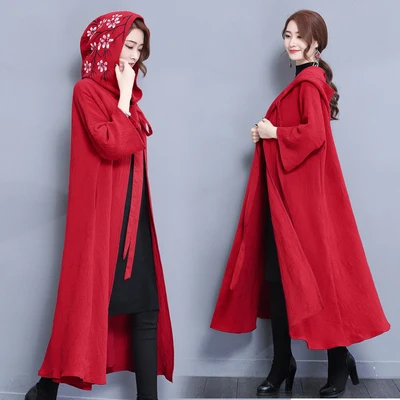 Freeship thin red hoodie cape bowknot printing flower hooded long blend three quarter sleeve |
