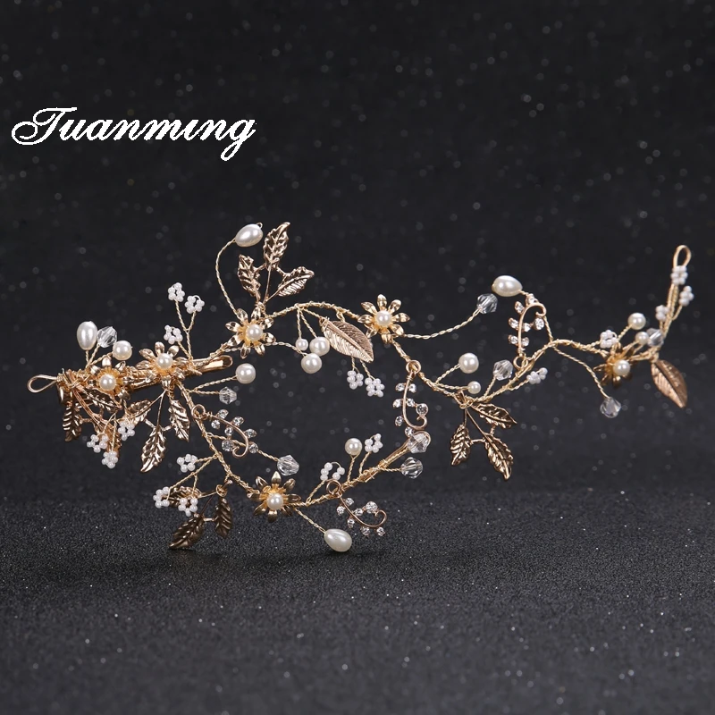 

Vintage Gold Hair Barrette Flower Crystal Headbands Pearl Wedding Hairbands Hair Accessories For Women Headdress Hair Jewelry