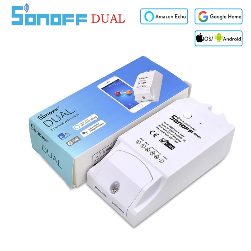 ITEAD SONOFF двойной 2 канальный 10A 220 В 16A 3500 Вт Wi Fi беспроводной умный выключатель