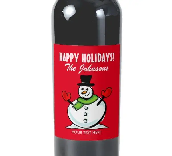 

Cute snowman Christmas Happy Holidays personalized Wine Label, Christmas decorations for Home, Champagne Gift Stickers