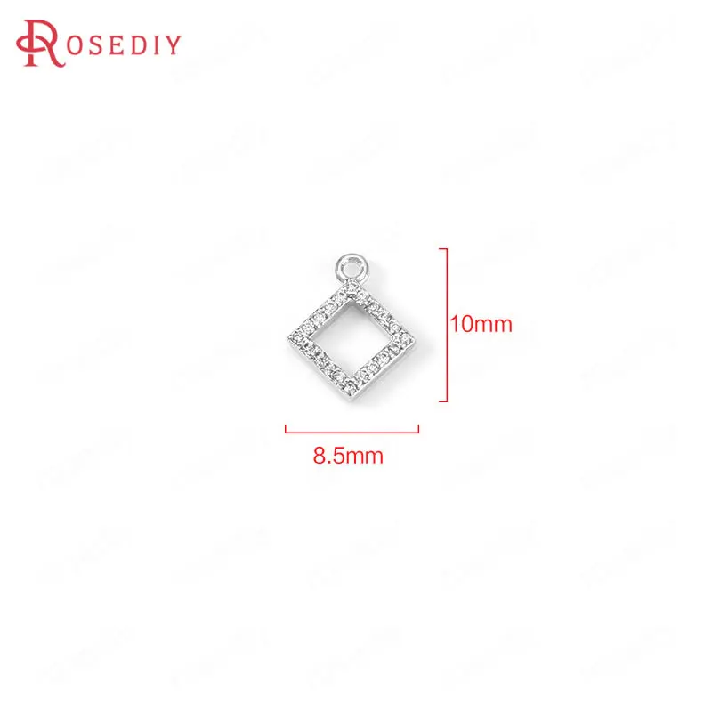 (35466)6PCS 24K Gold Color Brass and Zircon Square Connect Charms Pendants High Quality Diy Jewelry Findings Accessories | Украшения и