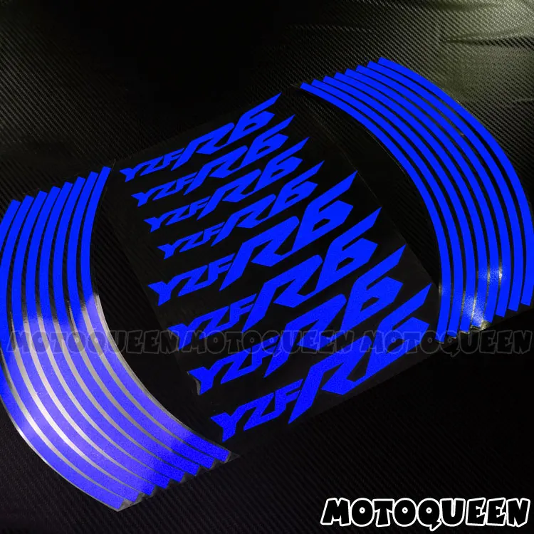 R6 Reflective Blue 16 шт. полоски 8 X пользовательские наклейки для обода колеса мотоцикла светоотражающие наклейки полосы мотоцикл велосипед для YAMAHA YZF R1 R3 R6 YZFR1 - Цвет: R6 Reflective Blue