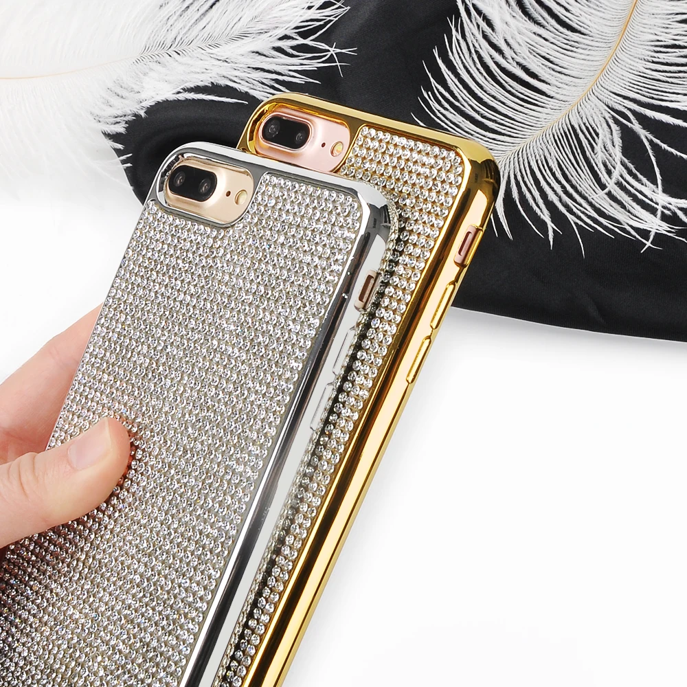 Модный Алмазный чехол для телефона для iphone XS X XS Max XR 6 6s 7 8 Plus, блестящие стразы, мягкий ТПУ чехол, розовое золото, чехол s