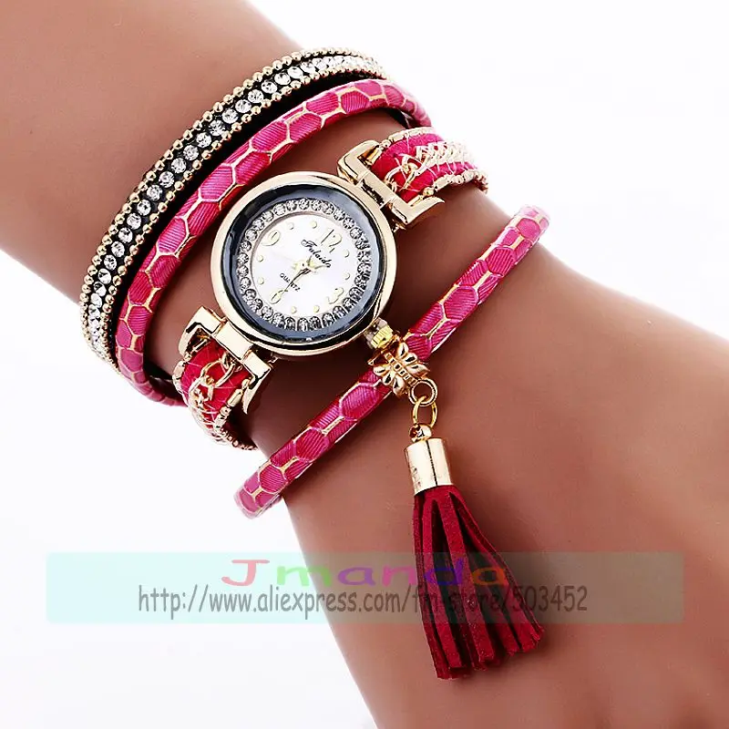 100 шт./лот элегантные женские наручные часы с кисточками и кожаным ремешком |