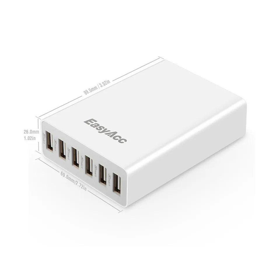 EasyAcc 50 Вт 5В 10А 6-портовое USB настольное зарядное устройство портативное для