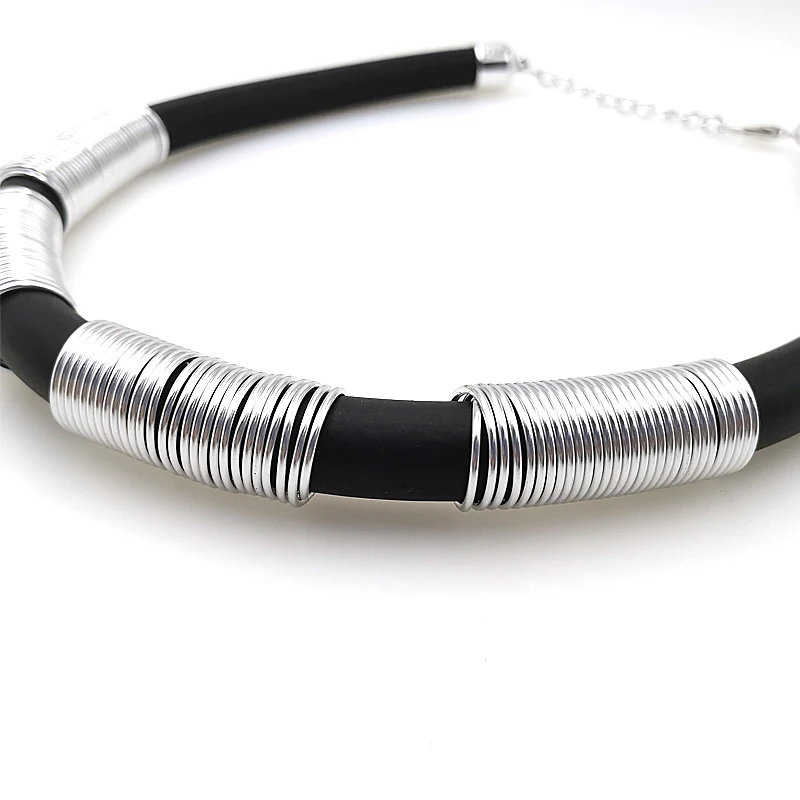 YD&YDBZ New Big Collar Jewelry Women Statement Necklaces Handmade Rubber Necklace Black Rope Aluminum Wire Punk Style