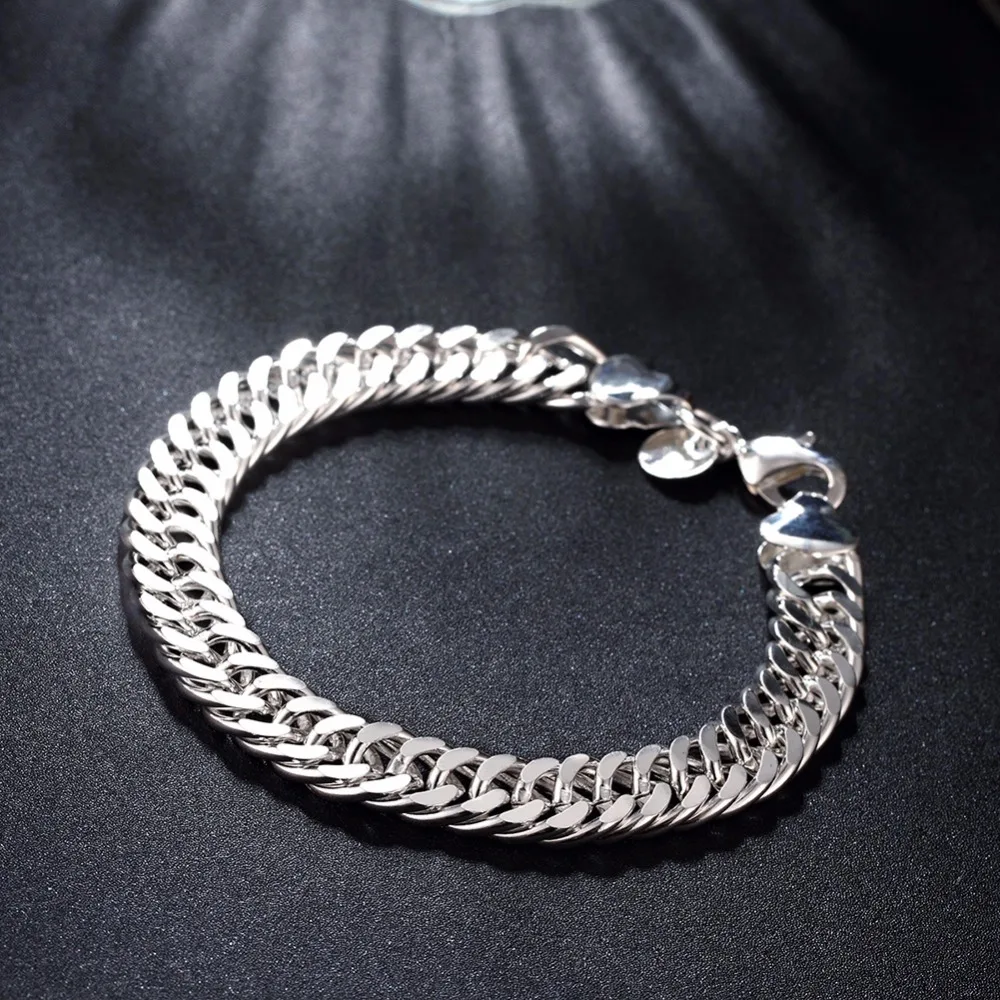 Серебро 925, ювелирный набор для костюма, 10 мм, цепочка, браслет, ожерелье для мужчин, Homme Pulsera Collier, 2 шт, набор, бижутерия, повседневные украшения
