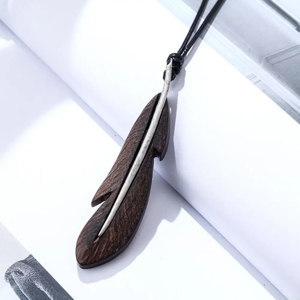 Женское Ожерелье с подвесками из сандалового дерева Винтажное колье перьями