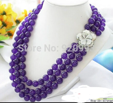 

brinco brincos Wholesale& P&P**** 3row 17-19" 12mm round purple gem bead necklace shell for women jewelry mujer moda