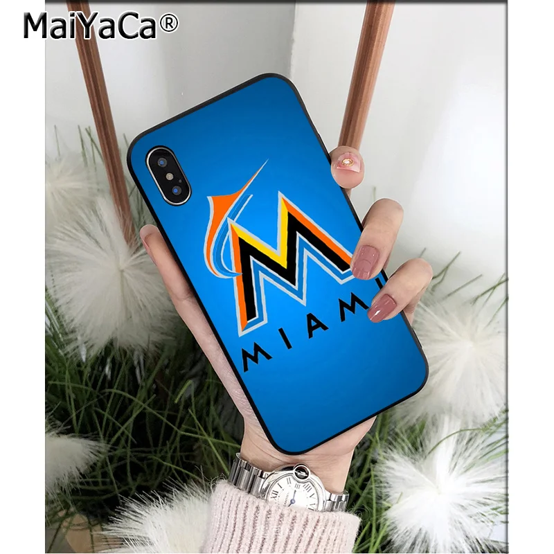 Силиконовый мягкий черный чехол MaiYaCa Miami Marlins для Apple iPhone 8 7 6 6S Plus X XS MAX 5 5S SE