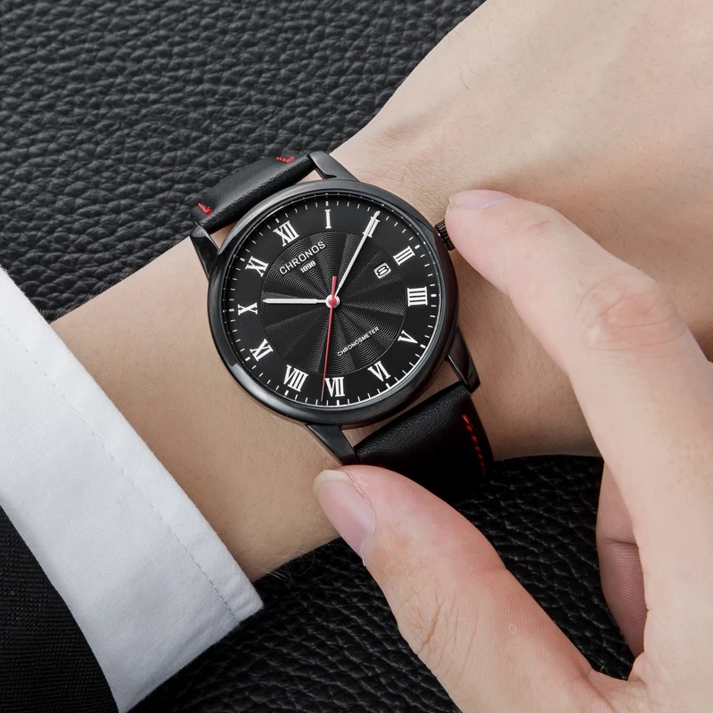 Топ бренд класса люкс CHRONOS мужские часы кварцевые для мужчин Дата