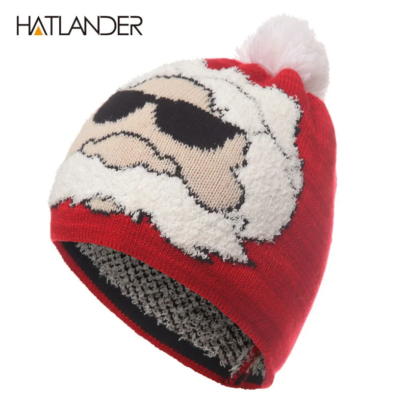 

[HATLANDER] Рождественская шапка для родителя и ребенка, зимняя вязаная шапка, уличная теплая шапка для мужчин и женщин, Красная Шапка-капот для д...