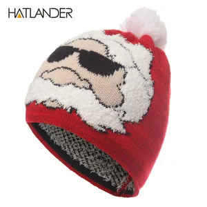 [HATLANDER]Parent-child Christmas hat winter crochet knitted hats outdoor warm beanie men women skullies red bonnet cap for kids
