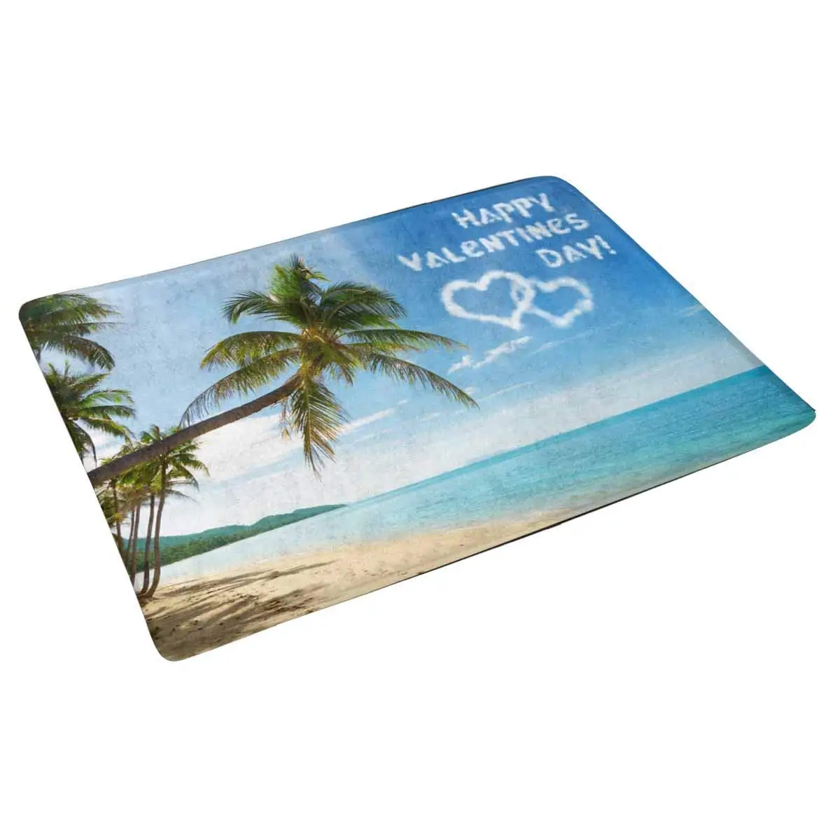 Тропический пляжный коврик на День святого Валентина с кокосовыми пальмами для